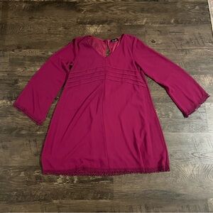 Elegant Magenta top with Lace Trim fun detail purple large casual blouse